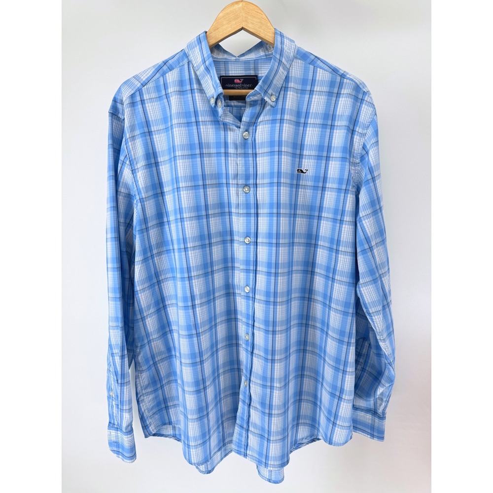 Vineyard Vines Whale Shirt Mens XL Blue Plaid Button Down Long Sleeve